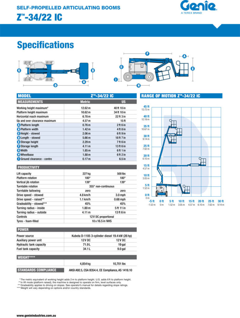 34ft (10.6m) Diesel Knuckle Boom Lift Access Hire, Boom & Scissor
